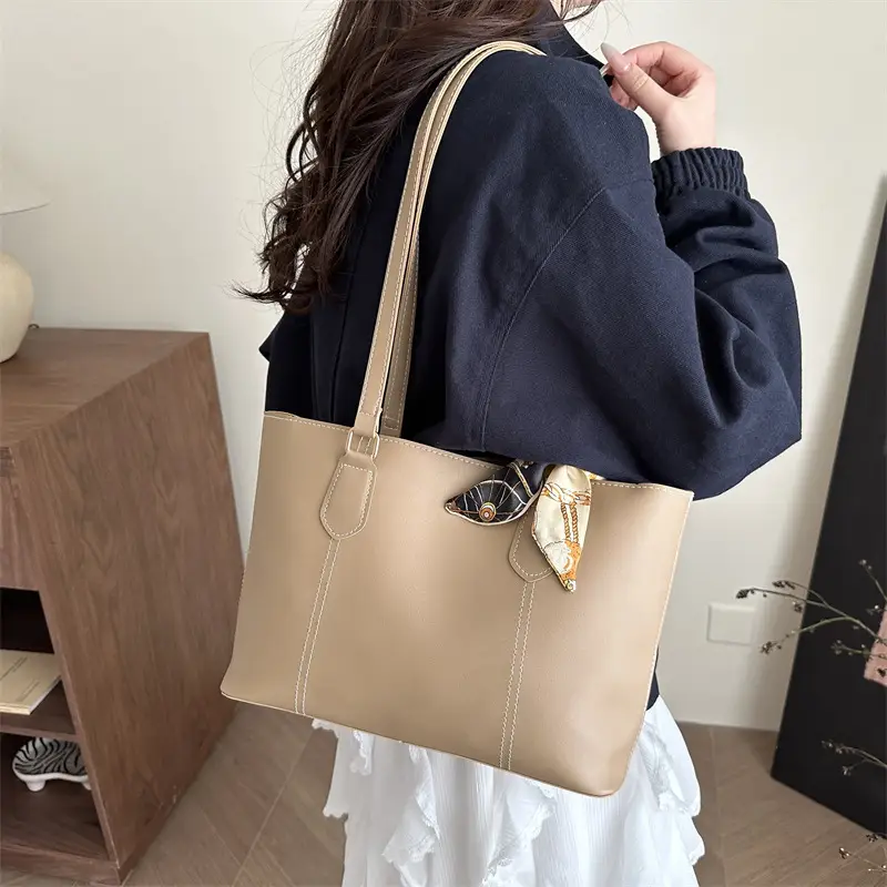 Brown Leather Tote Bag with Silk Bow Accord - Image 6
