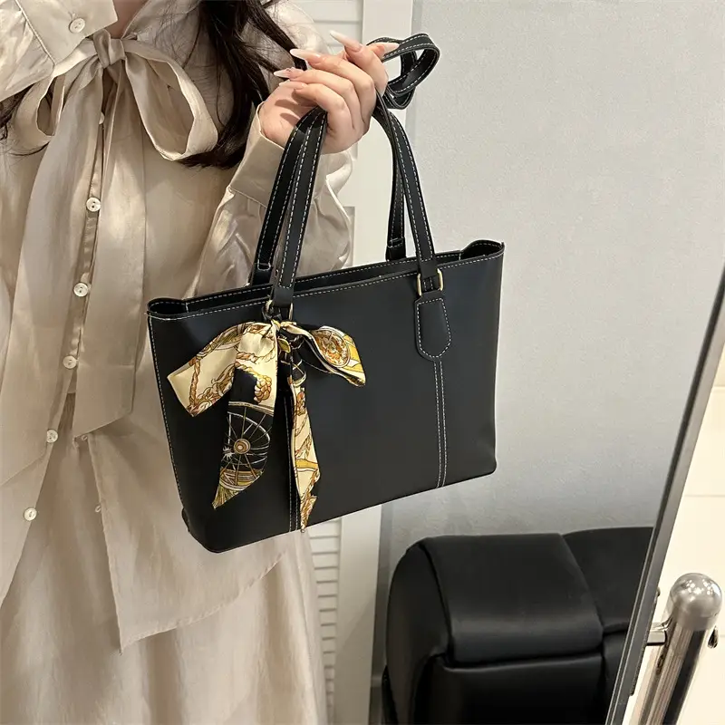 Brown Leather Tote Bag with Silk Bow Accord - Image 7
