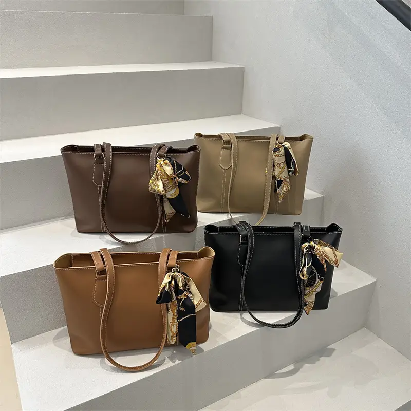 Brown Leather Tote Bag with Silk Bow Accord - Image 8
