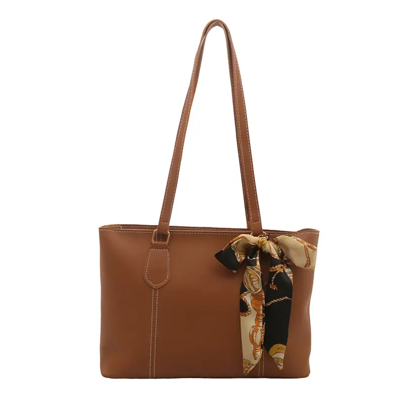 Brown Leather Tote Bag with Silk Bow Accord - Image 9