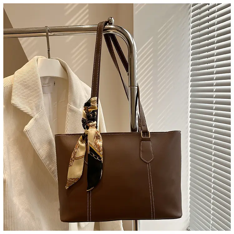 Brown Leather Tote Bag with Silk Bow Accord — feature 10