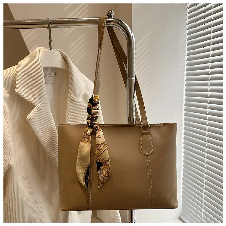 Brown Leather Tote Bag with Silk Bow Accord — feature 11