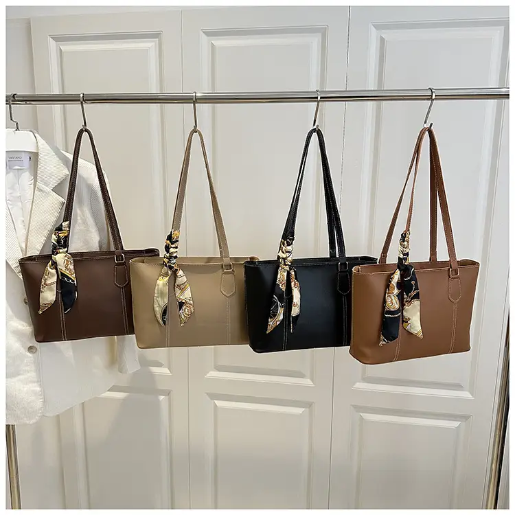 Brown Leather Tote Bag with Silk Bow Accord — feature 12