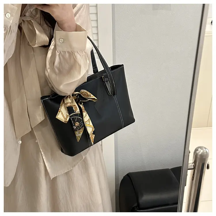 Brown Leather Tote Bag with Silk Bow Accord — feature 29