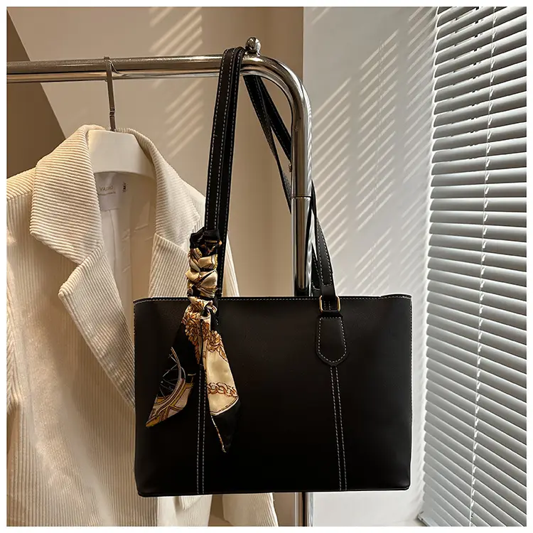 Brown Leather Tote Bag with Silk Bow Accord — feature 9
