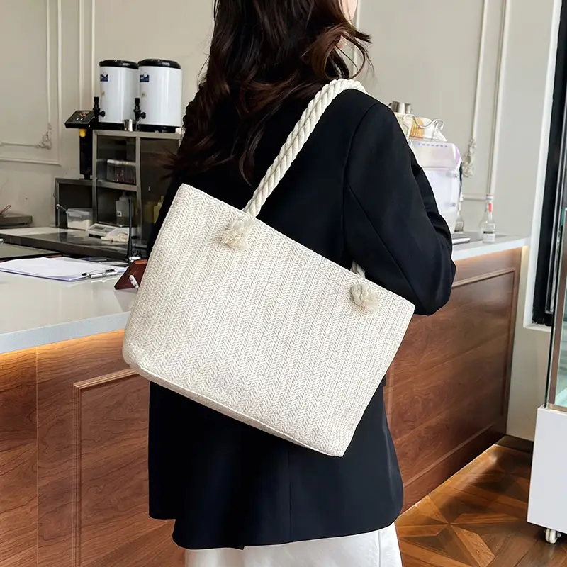 Women's Straw Rope Handle Casual Bag Large Capacity - Image 4