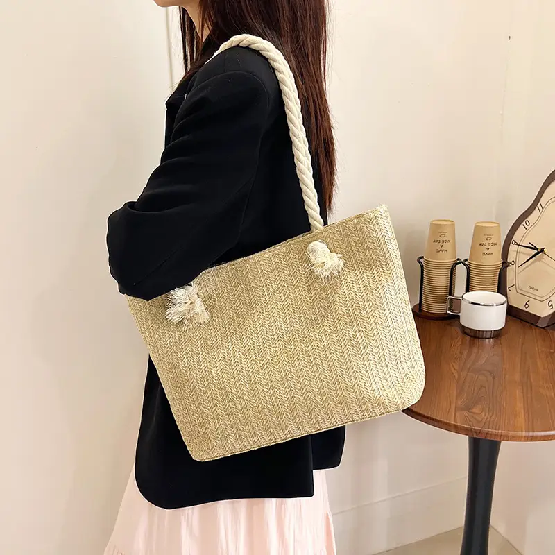 Women's Straw Rope Handle Casual Bag Large Capacity - Image 5