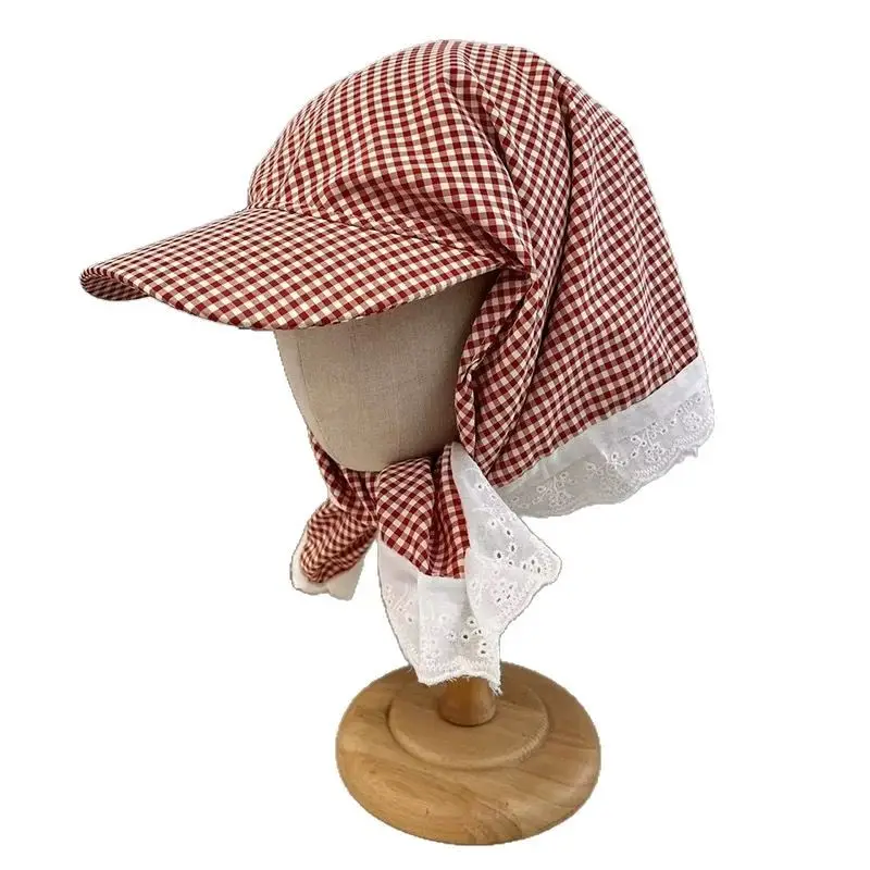 Red Checkered Strap Cap for Girls Boys Summer Sun Hat