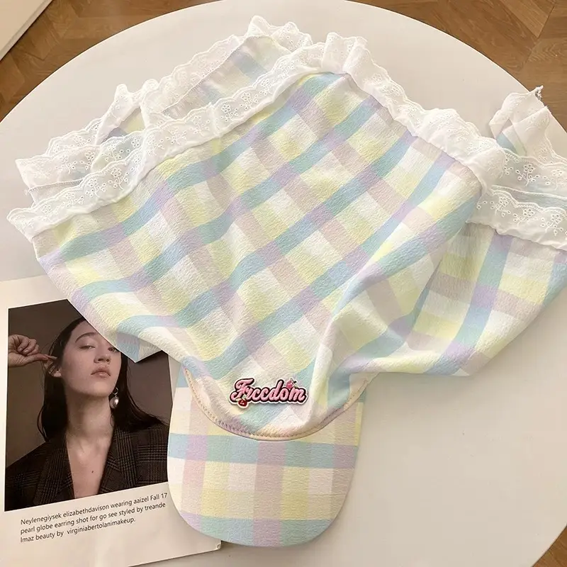 Red Checkered Strap Cap for Girls Boys Summer Sun Hat — feature 12