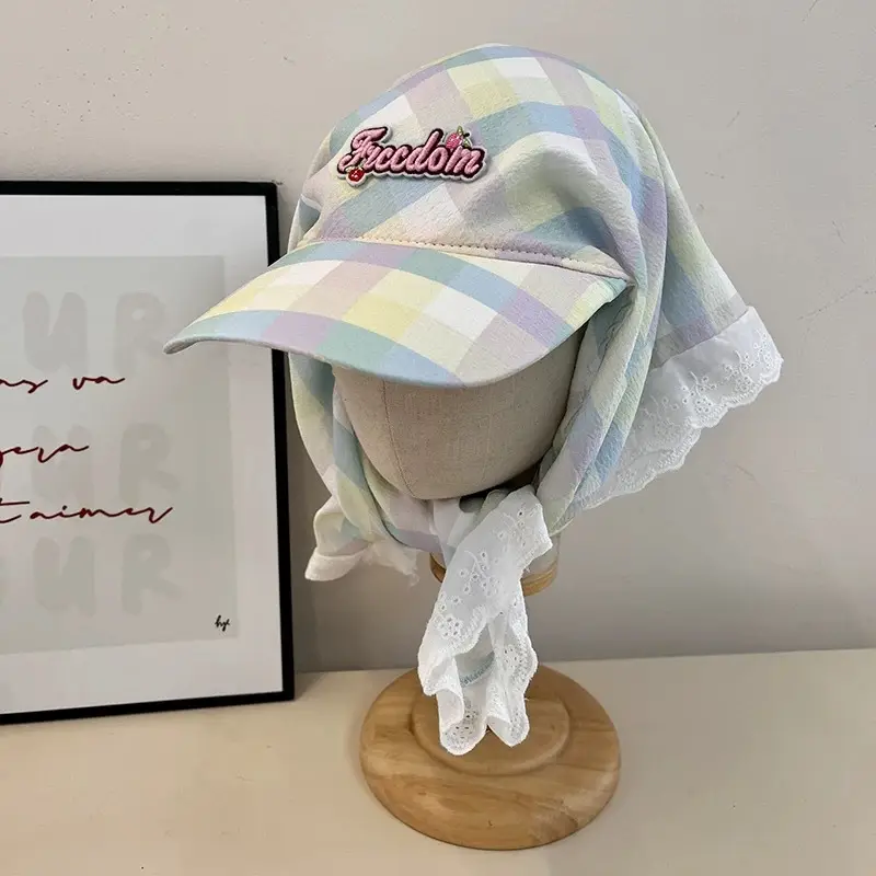 Red Checkered Strap Cap for Girls Boys Summer Sun Hat — feature 3