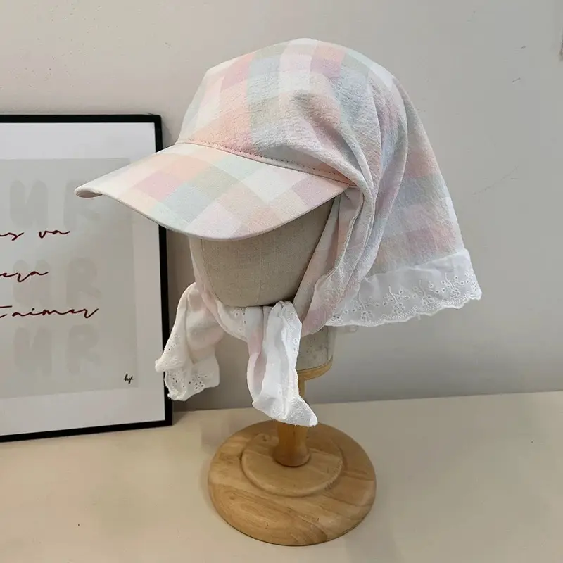 Red Checkered Strap Cap for Girls Boys Summer Sun Hat — feature 5