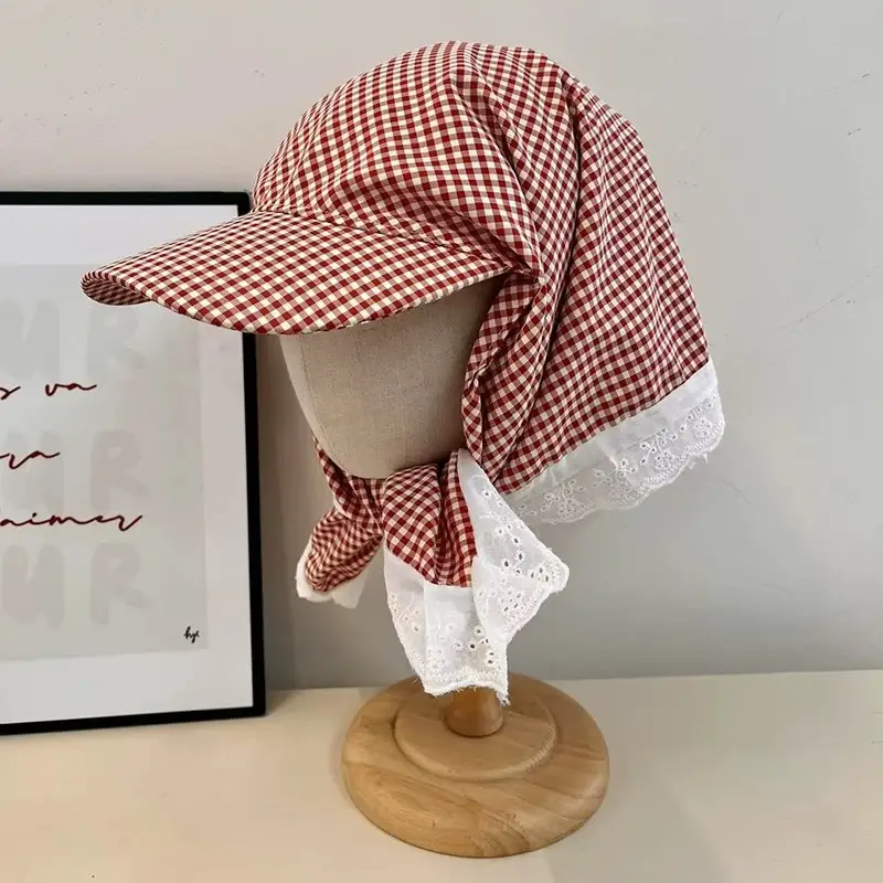 Red Checkered Strap Cap for Girls Boys Summer Sun Hat — feature 6