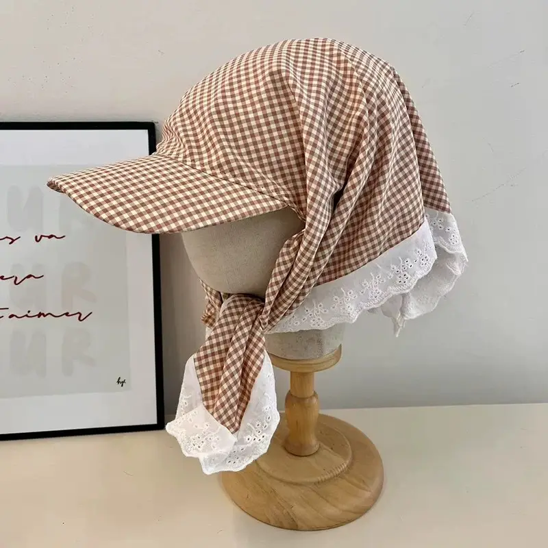 Red Checkered Strap Cap for Girls Boys Summer Sun Hat