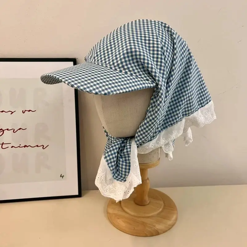 Red Checkered Strap Cap for Girls Boys Summer Sun Hat
