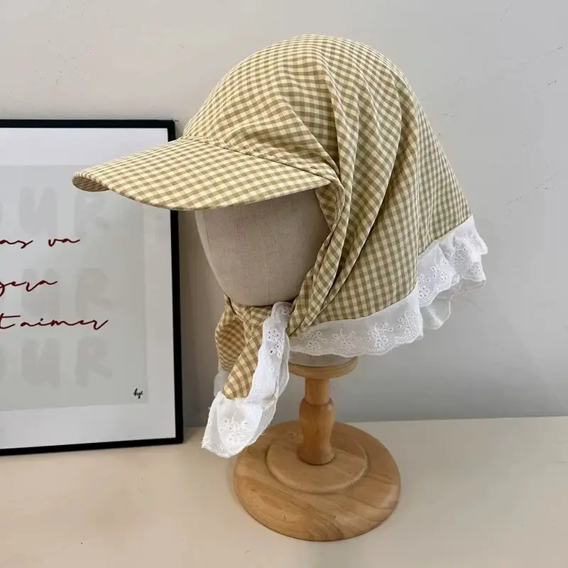 Red Checkered Strap Cap for Girls Boys Summer Sun Hat