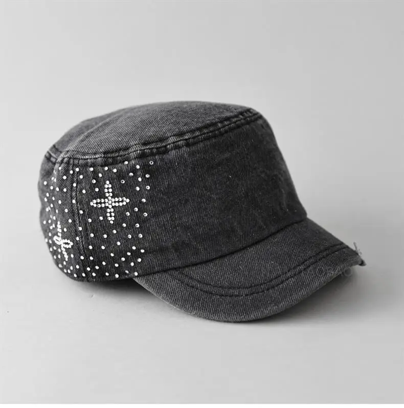 Women Denim Rhinestone Flat Cap Spring Summer — feature 1