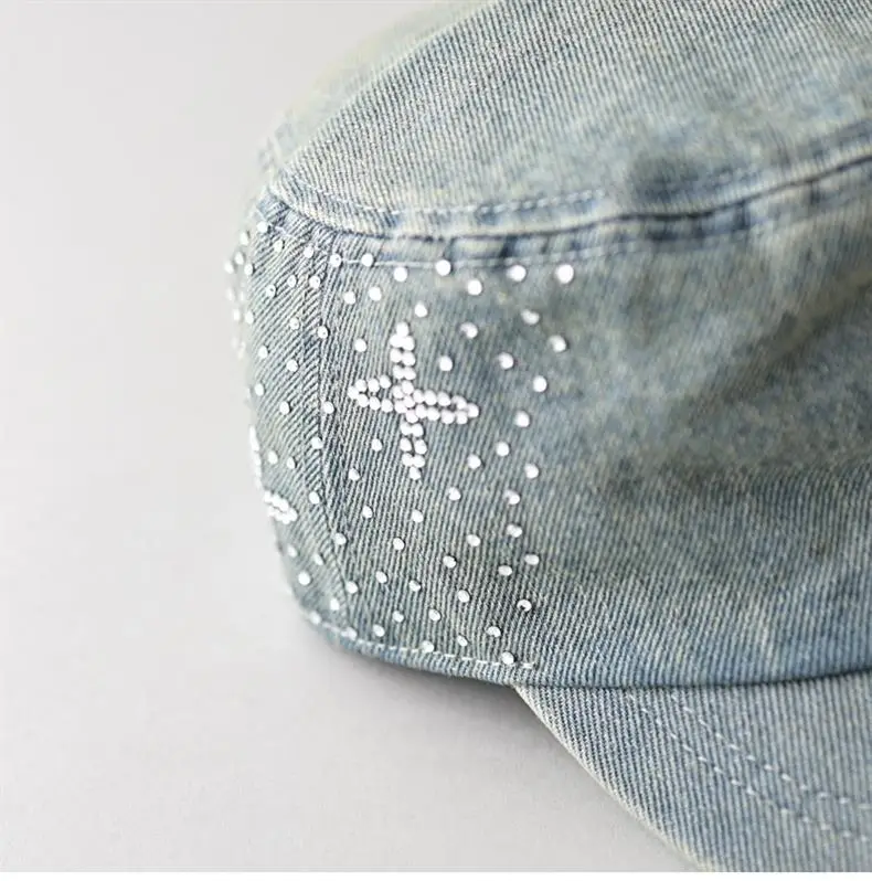 Women Denim Rhinestone Flat Cap Spring Summer — feature 10