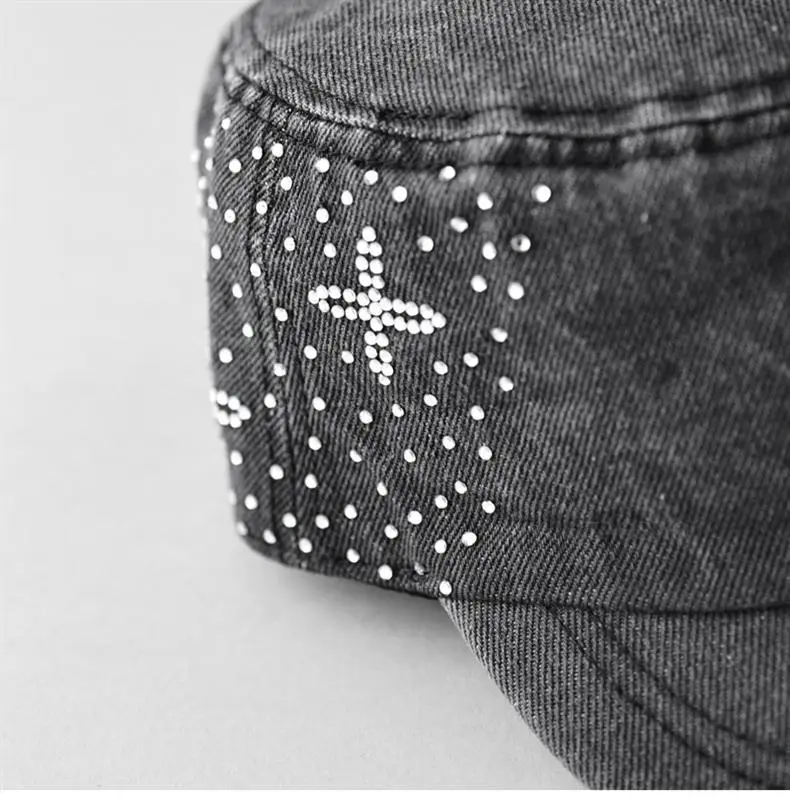 Women Denim Rhinestone Flat Cap Spring Summer — feature 11