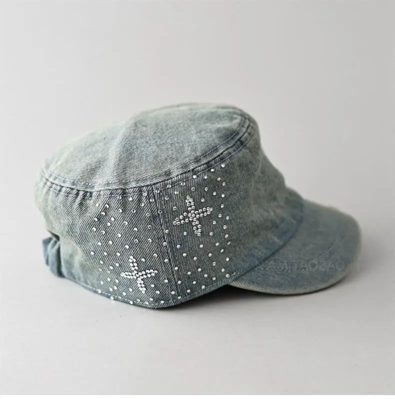Women Denim Rhinestone Flat Cap Spring Summer — feature 8