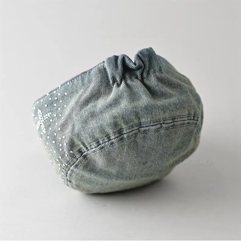 Women Denim Rhinestone Flat Cap Spring Summer — feature 9