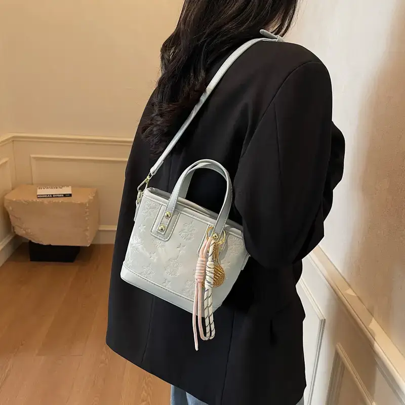 Pink Embossed Korean Style Handbag for Women - Image 6