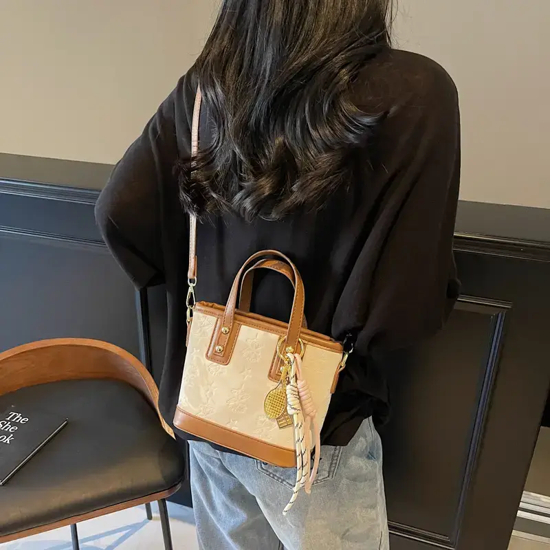 Pink Embossed Korean Style Handbag for Women - Image 7