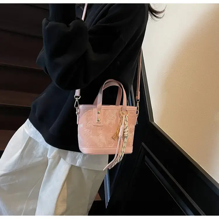 Pink Embossed Korean Style Handbag for Women — feature 17