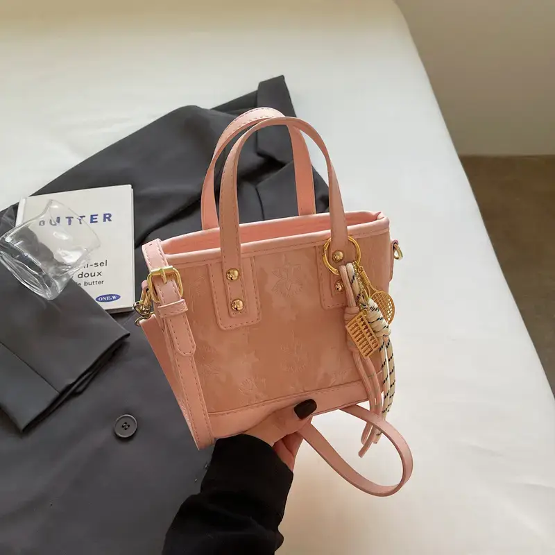 Pink Embossed Korean Style Handbag for Women - Image 2