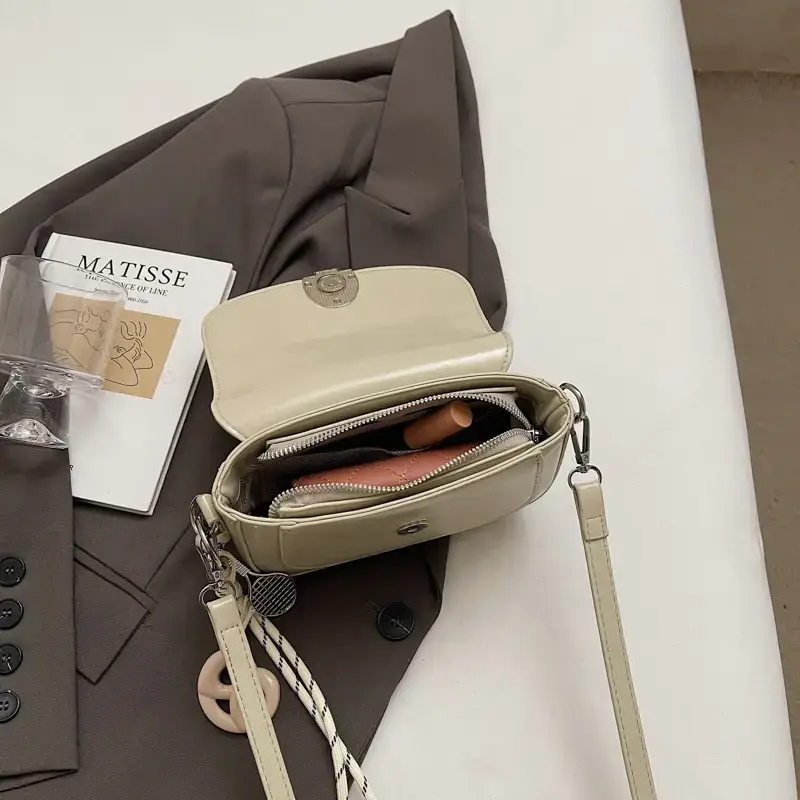 Women's Light Brown Square Shoulder Bag with Keychain - Image 9