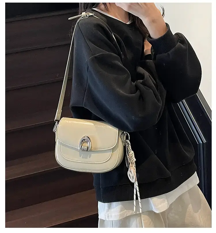 Women's Light Brown Square Shoulder Bag with Keychain — feature 1