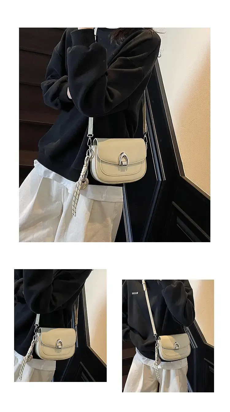 Women's Light Brown Square Shoulder Bag with Keychain — feature 10