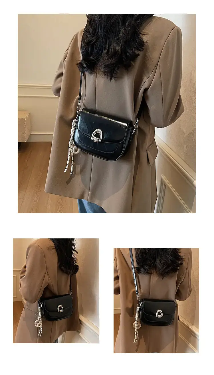 Women's Light Brown Square Shoulder Bag with Keychain — feature 11