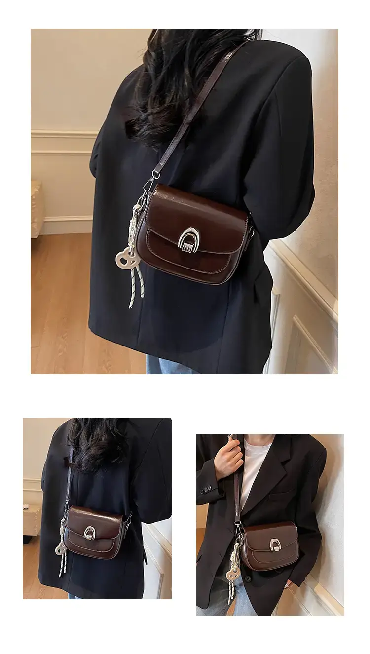 Women's Light Brown Square Shoulder Bag with Keychain — feature 12