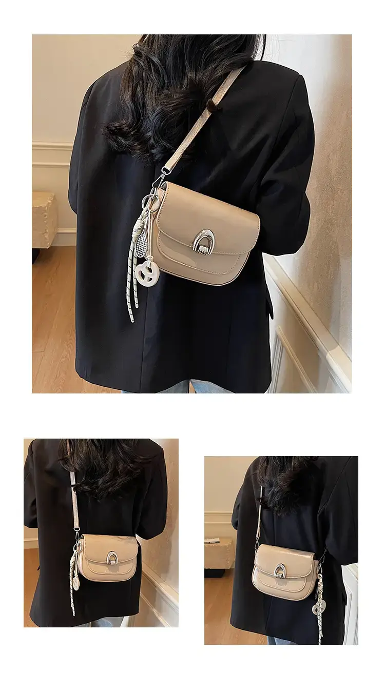 Women's Light Brown Square Shoulder Bag with Keychain — feature 13
