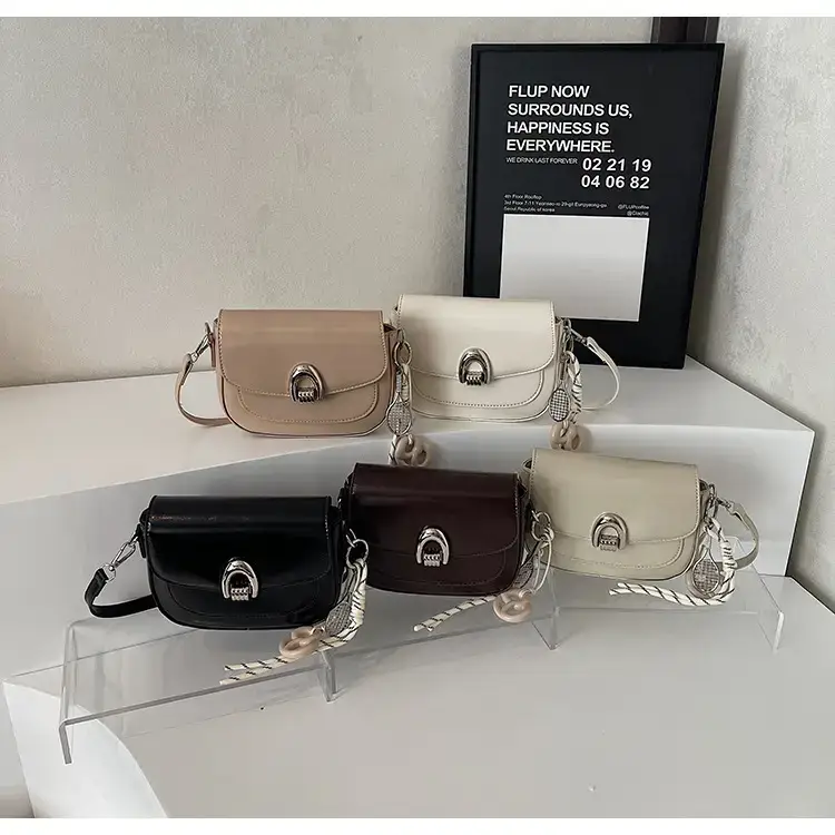 Women's Light Brown Square Shoulder Bag with Keychain — feature 15