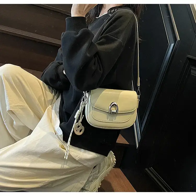 Women's Light Brown Square Shoulder Bag with Keychain — feature 16