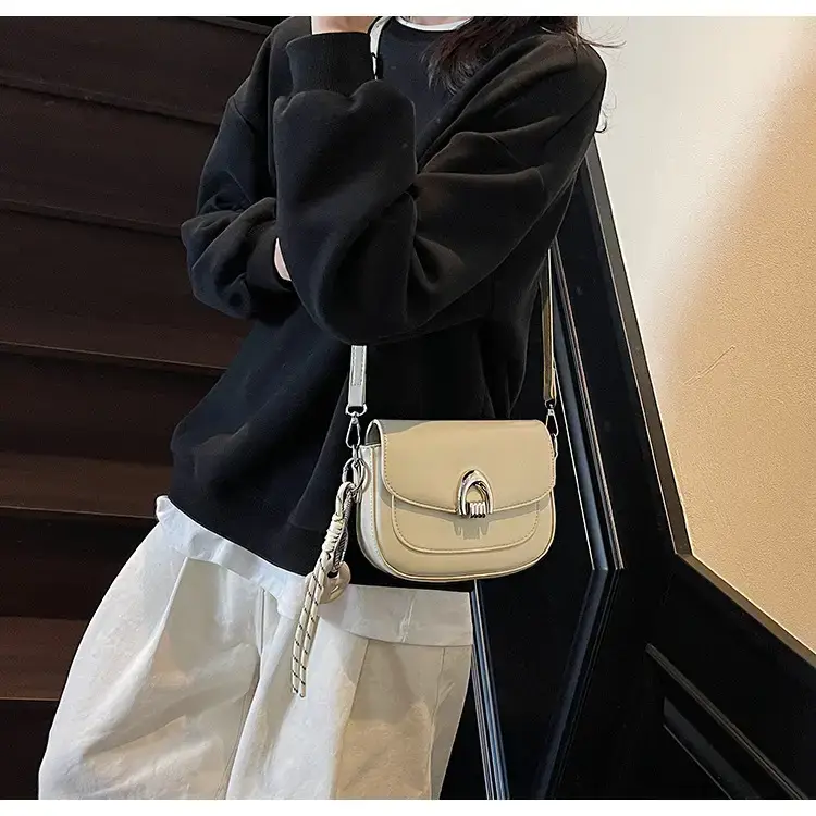 Women's Light Brown Square Shoulder Bag with Keychain — feature 18
