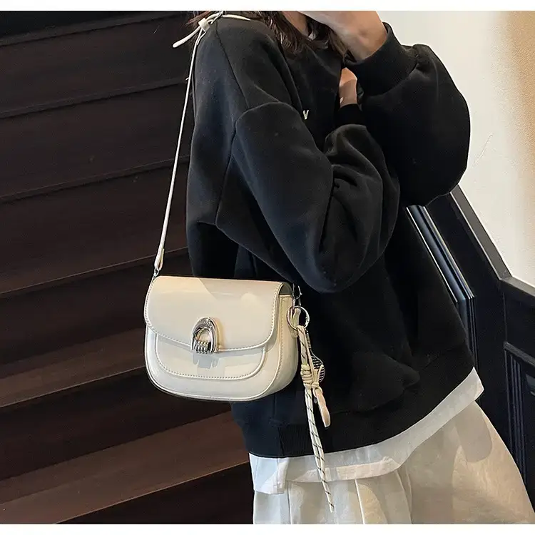 Women's Light Brown Square Shoulder Bag with Keychain — feature 19