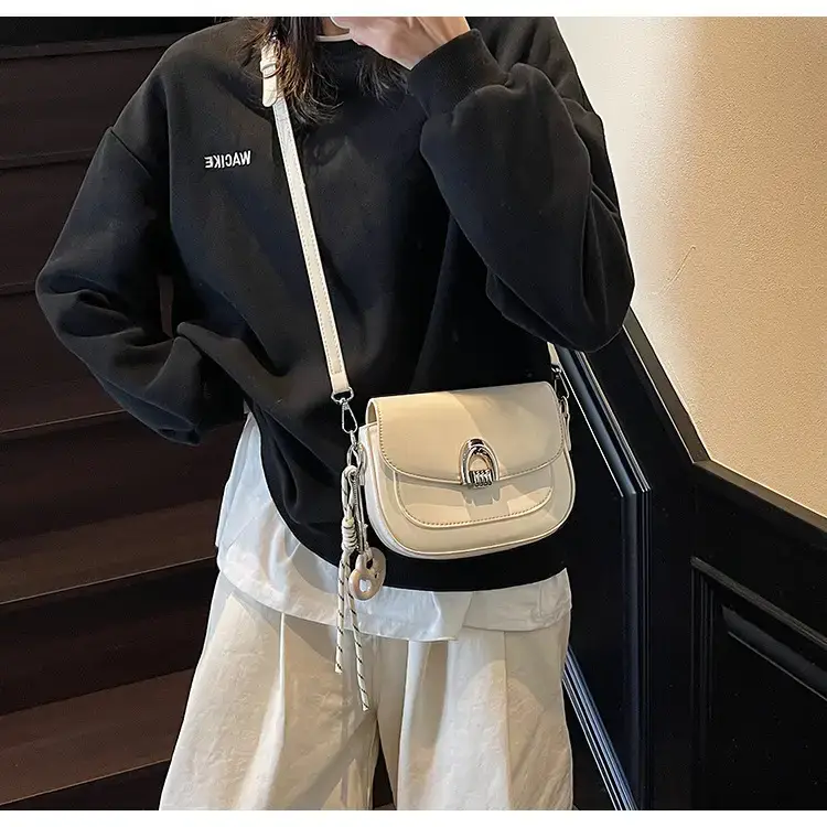 Women's Light Brown Square Shoulder Bag with Keychain — feature 20