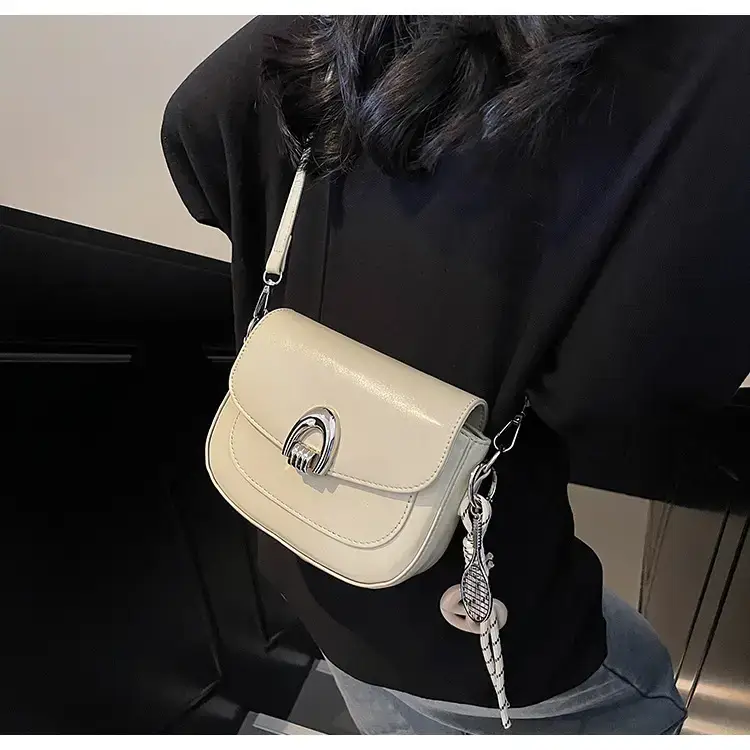Women's Light Brown Square Shoulder Bag with Keychain — feature 21