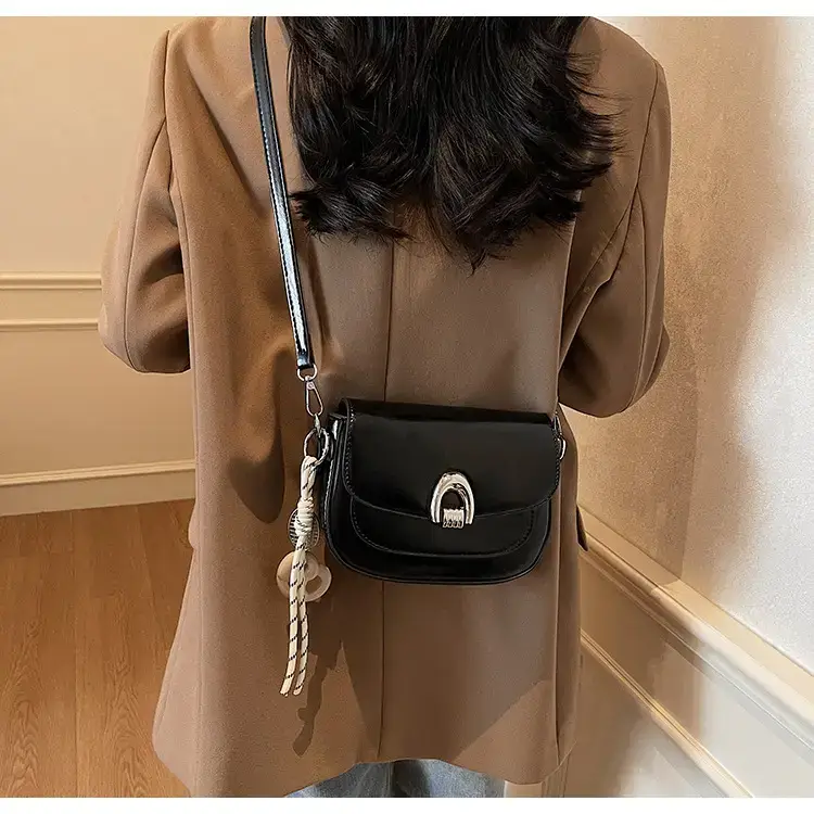 Women's Light Brown Square Shoulder Bag with Keychain — feature 22