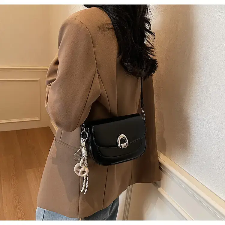 Women's Light Brown Square Shoulder Bag with Keychain — feature 23