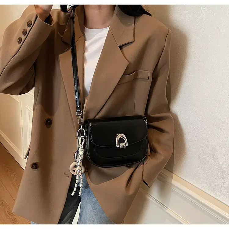 Women's Light Brown Square Shoulder Bag with Keychain — feature 24