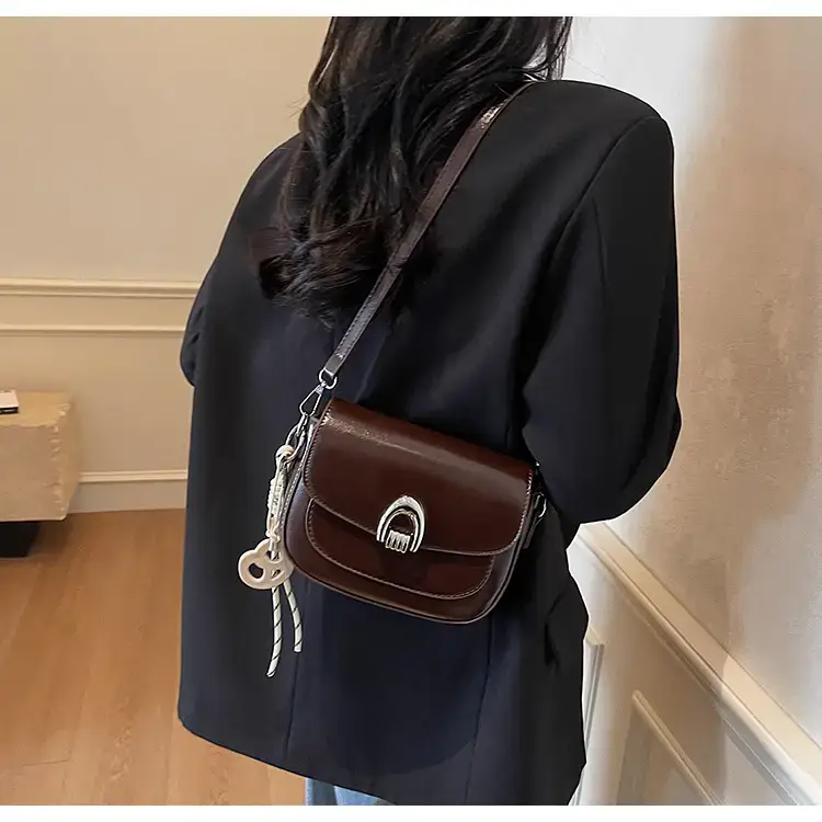Women's Light Brown Square Shoulder Bag with Keychain — feature 25