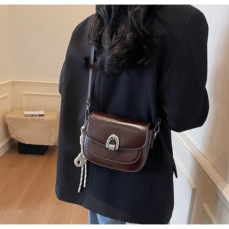 Women's Light Brown Square Shoulder Bag with Keychain — feature 26