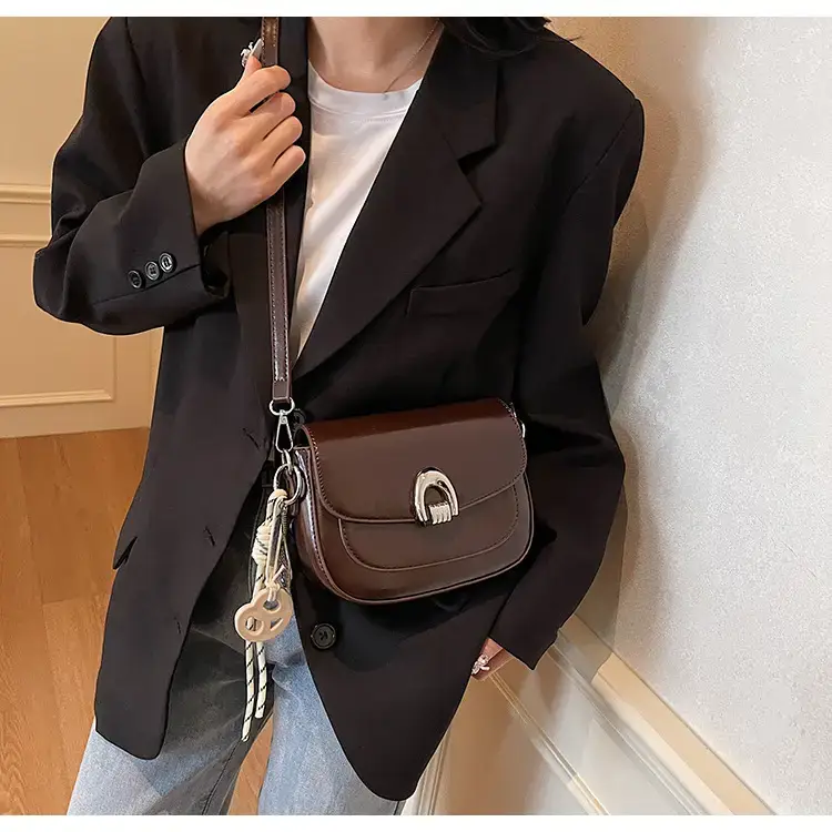 Women's Light Brown Square Shoulder Bag with Keychain — feature 27