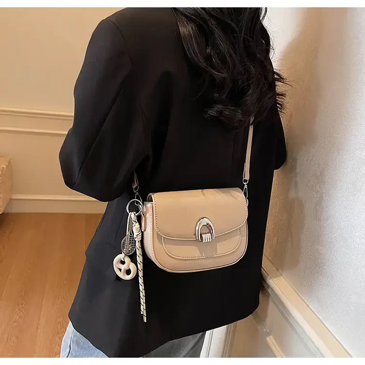 Women's Light Brown Square Shoulder Bag with Keychain — feature 29