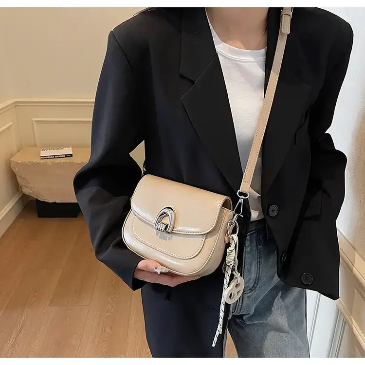 Women's Light Brown Square Shoulder Bag with Keychain — feature 30