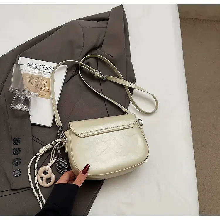 Women's Light Brown Square Shoulder Bag with Keychain — feature 31