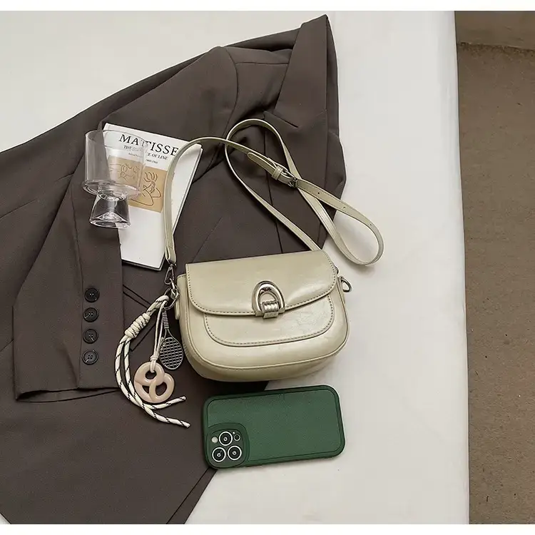 Women's Light Brown Square Shoulder Bag with Keychain — feature 32